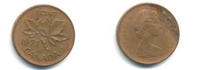 Канада 1 цент 1971 Елизавета II (1952-2022), кленовый лист KM 59.1 бронза 177-1338