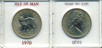 Остров Мэн 1 крона 1970 кошка Мэна, в оригинальной пластиковой коробке KM 18 медно-никель UNC 6-6-1-56