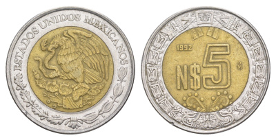 Мексика 5 песо 1992 KM 552 биметалл 4166-956