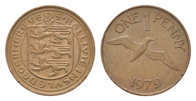 Гернси 1 пенни 1979 Елизавета II (1952-2022), северная олуша в полете KM 27 бронза 4702-754