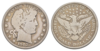 США 1/2 доллара (50 центов) 1902 50 центов Барбера KM 116 серебро    5010-1624