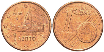 Греция 1 евроцент 2002 KM 181 сталь плакированная медью 4614-665