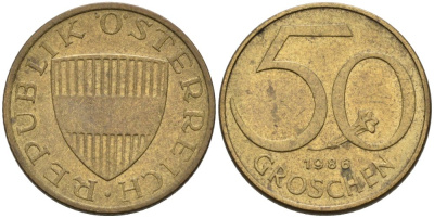 Австрия 50 грошей 1986 KM 2885 алюминиевая бронза 4567-966