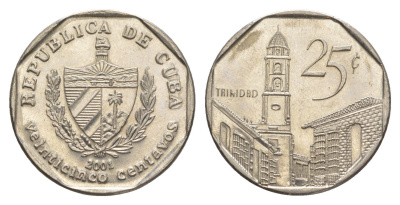 Куба 25 сентаво 2001 площадь в Тринидаде KM 577.2 сталь плакированная никелем UNC 4637-1115