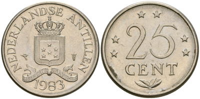 Нидерландские Антилы 25 центов 1983 Беатрикс (1980-2013) KM 11 никель 4364-3721