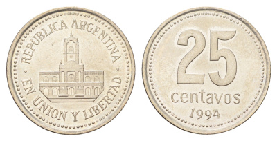 Аргентина 25 сентаво 1994 KM 110a медно-никель UNC 4662-814