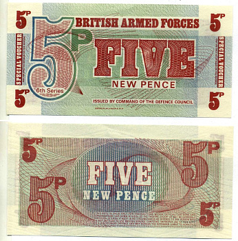 Англия 5 пенсов 1972 ДЛЯ ВООРУЖЁННЫХ СИЛ, ШЕСТАЯ СЕРИЯ Pick М44 бумага UNC (ПРЕСС) 7222-20-1-2