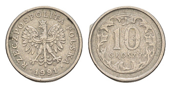 Польша 10 грошей 1991 Y 279 медно-никель 4381-719
