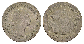 Пруссия 1/4 рейхсталера 1764 F, Фридрих II (1740-1786) KM 302 серебро 1515-2243