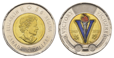 Канада 2 доллара 2020 75 лет победе во Второй Мировой войне, Цветное покрытие KM 2924.1 биметалл UNC 4673-534