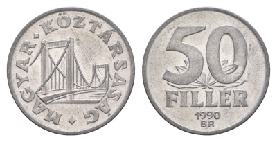 Венгрия 50 филлеров 1990 BP мост Елизаветы в Будапеште KM 677 алюминий 4658-729