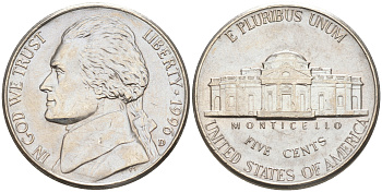 США 5 ЦЕНТОВ 1996 D, ДЖЕФФЕРСОН KM A192 медно-никель 190-136