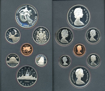 Канада набор из 7 монет 1983 XII летняя Универсиада в Эдмонтоне, оригинальная коробка и сертификат KM PS3 PROOF  5-5-1-05