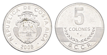 Коста-Рика 5 колонов 2008 KM 227b алюминий aUNC 4664-753