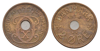 Дания 2 эре 1936 N, Кристиан X (1912-1947) KM 827 бронза 4658-239