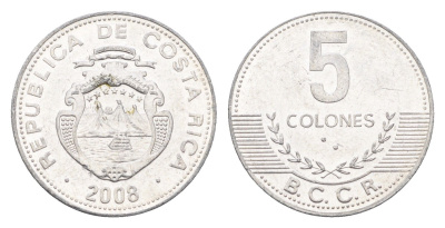 Коста-Рика 5 колонов 2008 KM 227b алюминий aUNC 4664-753