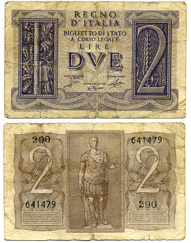 Италия 2 лиры 1939 Юлий Цезарь Pick 27, Grapanzano BS 14 7484-13-1-1