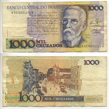 БРАЗИЛИЯ 1000 КРУЗАДО 1988 ПОДПИСЬ 26 Pick 213b бумага 445-13-1