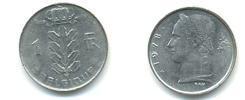 БЕЛЬГИЯ 1 ФРАНК 1978 BELGIQUE KM 142.1 медно-никель 86-1337