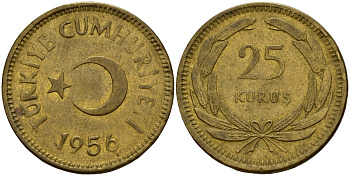 Турция 25 курушей 1956 KM 886 латунь 4156-754