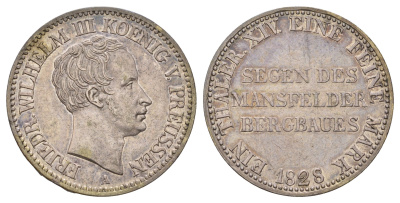 Пруссия 1 талер 1828 A, Фридрих Вильгельм III (1797-1840) KM 417 серебро 00-814-17
