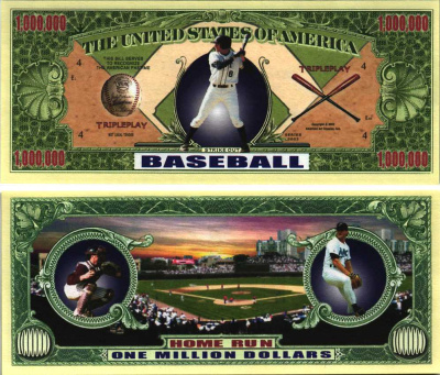 США 1000000 ДОЛЛАРОВ 2002 СУВЕНИРНАЯ БАНКНОТА, СПОРТИВНАЯ СЕРИЯ, БЕЙСБОЛ, STRIKE OUT бумага UNC (ПРЕСС) 7198-42-3-1