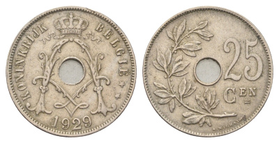 Бельгия 25 сантимов 1929 Belgie, Альберт I (1909-1934) KM 69 медно-никель 4704-314