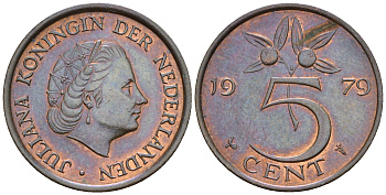 Нидерланды 5 центов 1979 Юлиана (1948-1980) KM 181 бронза UNC 4606-1021