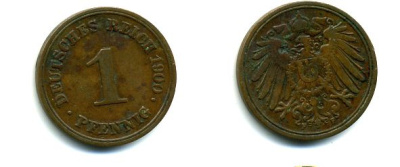 ГЕРМАНИЯ 1 ПФЕННИГ 1900 F KM 10, J. 10 медь 35-129