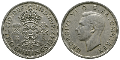 Великобритания 2 шиллинга (флорин) 1947 Георг VI (1936-1952) KM 865, Spink 4102 медно-никель 4381-1045
