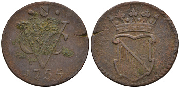 Нидерланды, Утрехт 1/2 дуит 1755   медь 4115-231