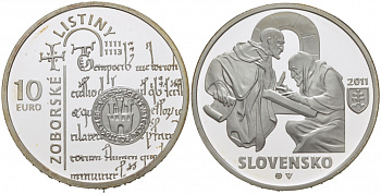 Словакия 10 евро 2011 900 лет основанию Зоборского Аббатства KM 115 серебро PROOF 11-099-12