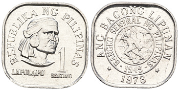 Филиппины 1 сентимо 1978 вождь острова Мактан Лапу-Лапу KM 205 алюминий  UNC  220-1121