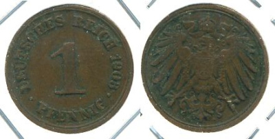 ГЕРМАНИЯ 1 ПФЕННИГ 1903 D KM 10, J. 10 медь 701-215