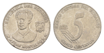 Эквадор 5 сентаво 2000 KM 105 нержавеющая сталь 4649-617