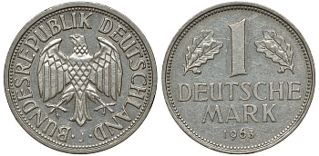 ФРГ 1 МАРКА 1963 J KM 110, J. 385 медно-никель 72-727