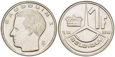 Бельгия 1 франк 1989 Belgique, Бодуэн I (1951-1993) KM 170 железо плакированное никелем 206-223