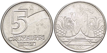 Бразилия 5 крузейро 1990 фермер KM 618.1 нержавеющая сталь 3856-215