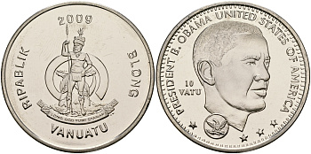 Вануату 10 вату 2009 президент Обама KM 51 медно-никель UNC 118-315
