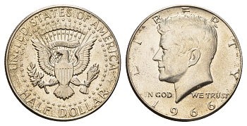 США 1/2 доллара (50 центов) 1966 Джон Кеннеди KM 202a серебро 4672-326