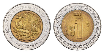 Мексика 1 песо 1995 KM 550 биметалл 4596-151