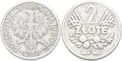 Польша 2 злотых 1958 MW KM 46, Parchimowicz 216a алюминий 4539-822