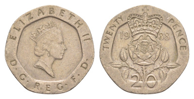 Великобритания 20 пенсов 1988 Елизавета II (1952-2022) KM 939, Spink 4361 (G2) медно-никель 4639-849