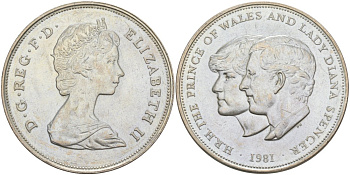 Великобритания 25 пенсов 1981 Королевская свадьба принца Чарльза и леди Дианы, Елизавета II (1952-2022) KM 925, Spink 4229 медно-никель 107-631