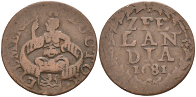 Зеландия (Zeeland), Нидерланды 1 дуит 1681 KM 55 медь 1528-124