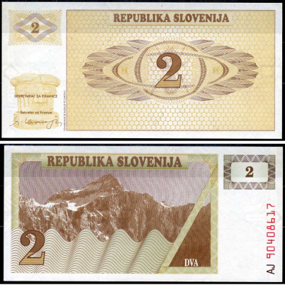 Словения 2 толара 1990 Pick 2 a бумага UNC (пресс) 8603-25-2-2