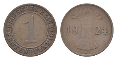 Германия 1 рентенпфенниг 1924 J KM 30, J. 306 бронза 4644-1026