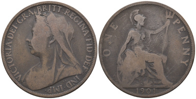 Великобритания 1 пенни 1901 Виктория (1837-1901) KM 790 Spink 3961 бронза 4607-1013