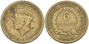 Британская Западная Африка 6 пенсов 1945 Георг VI (1936-1952) KM 22 никель-латунь 4588-712