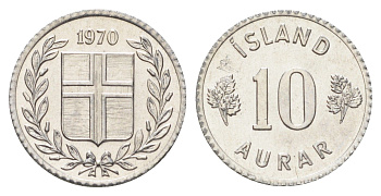 Исландия 10 эйре 1970 KM 10a алюминий UNC 4668-922